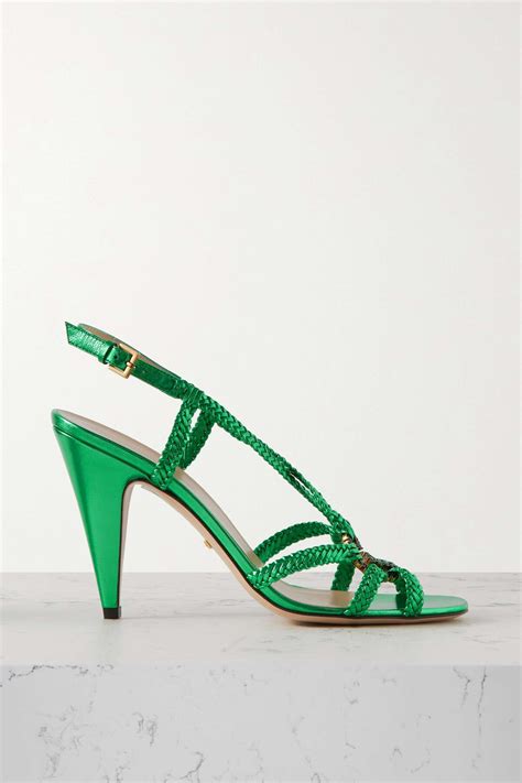 gucci woven metallic leather sandals|Gucci leather and mesh sandals.